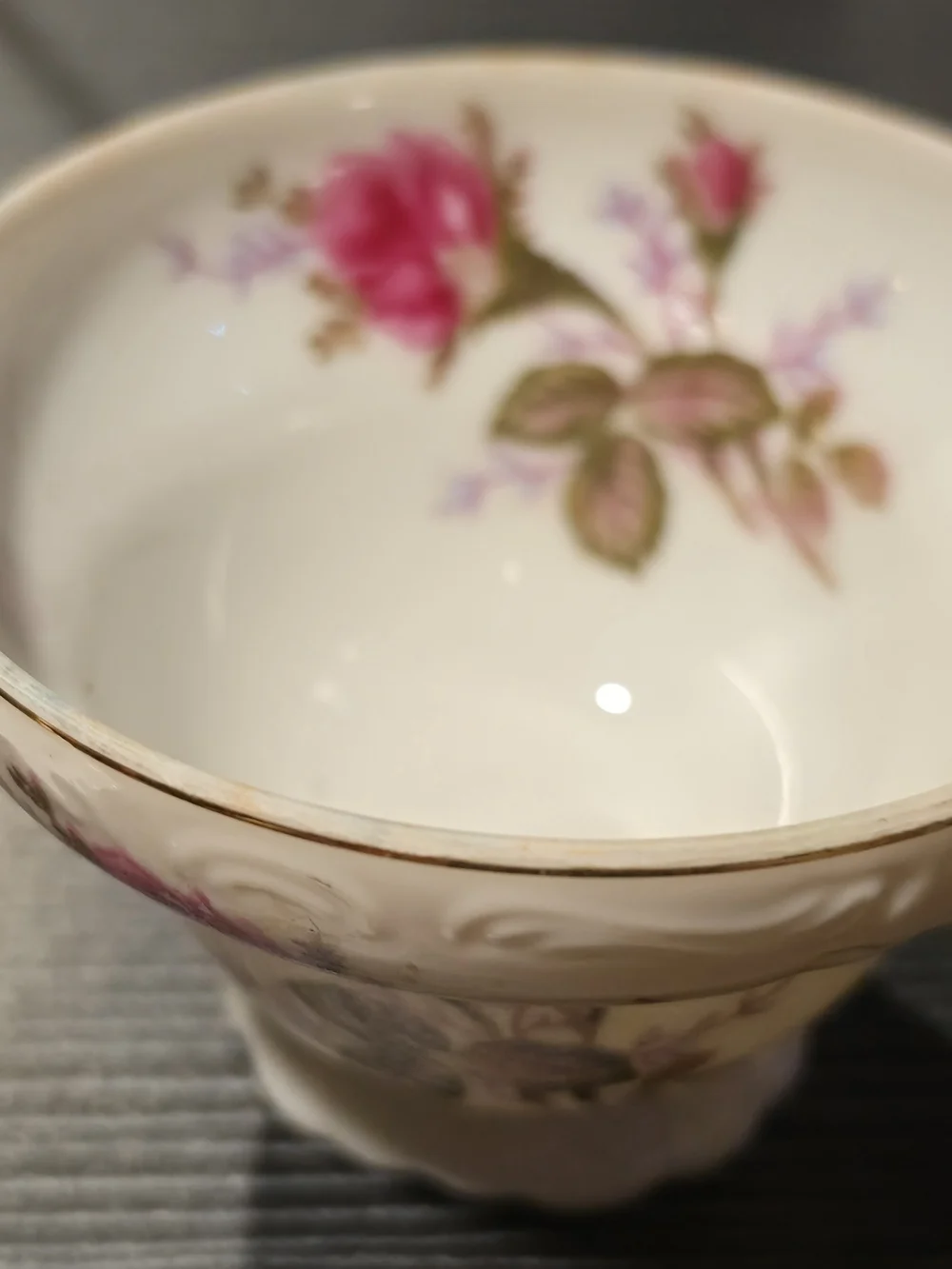 Floral Porcelain Teacup with Pink Rose Motif